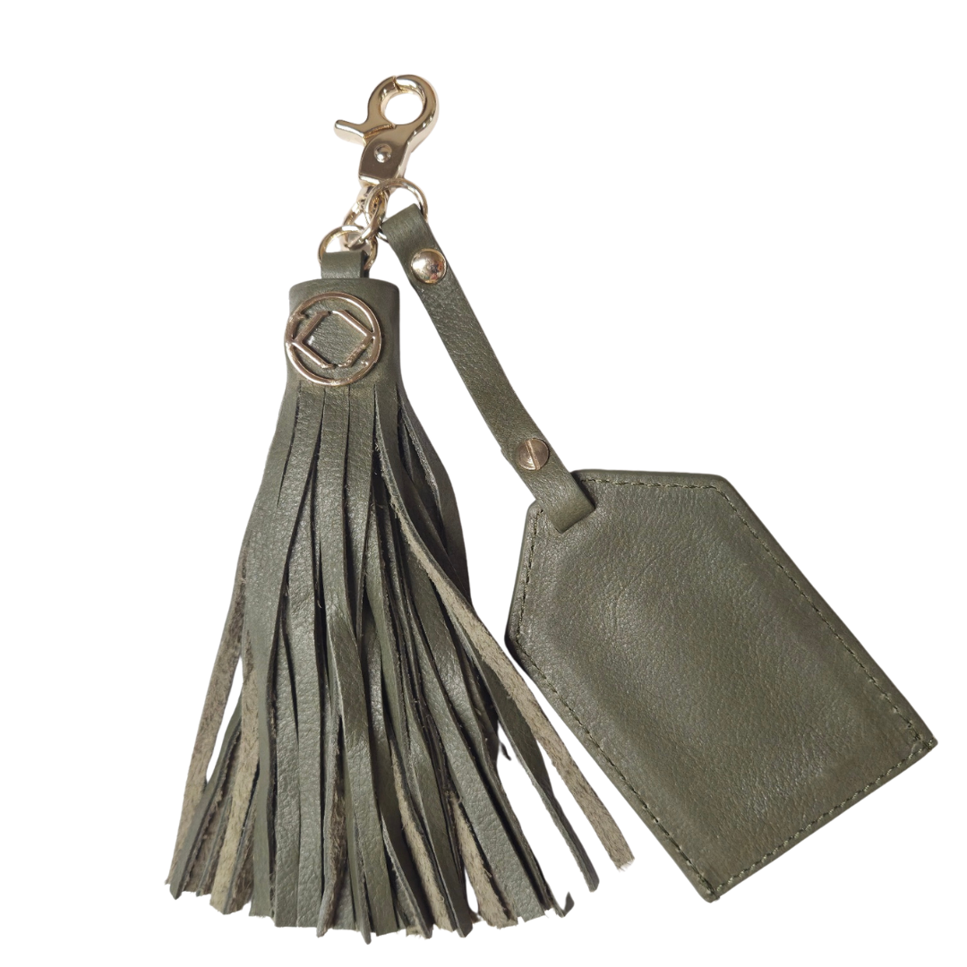 Warrior Midi Olive Leather Keyring Tassel