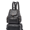 midi black leather ladies travel backpack and cabin bag  on top trolley