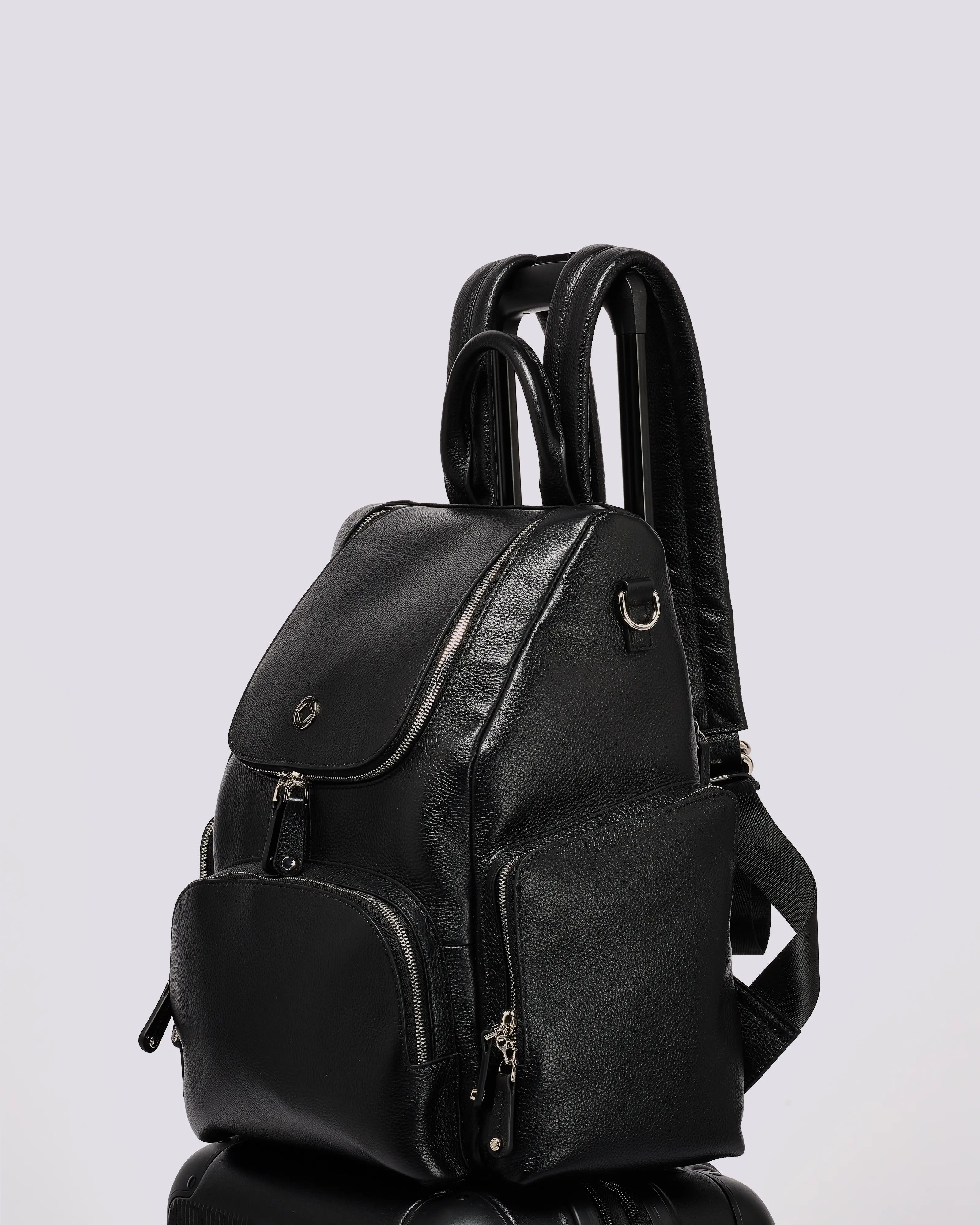 #color_Black Silver, Amber Leather Backpack