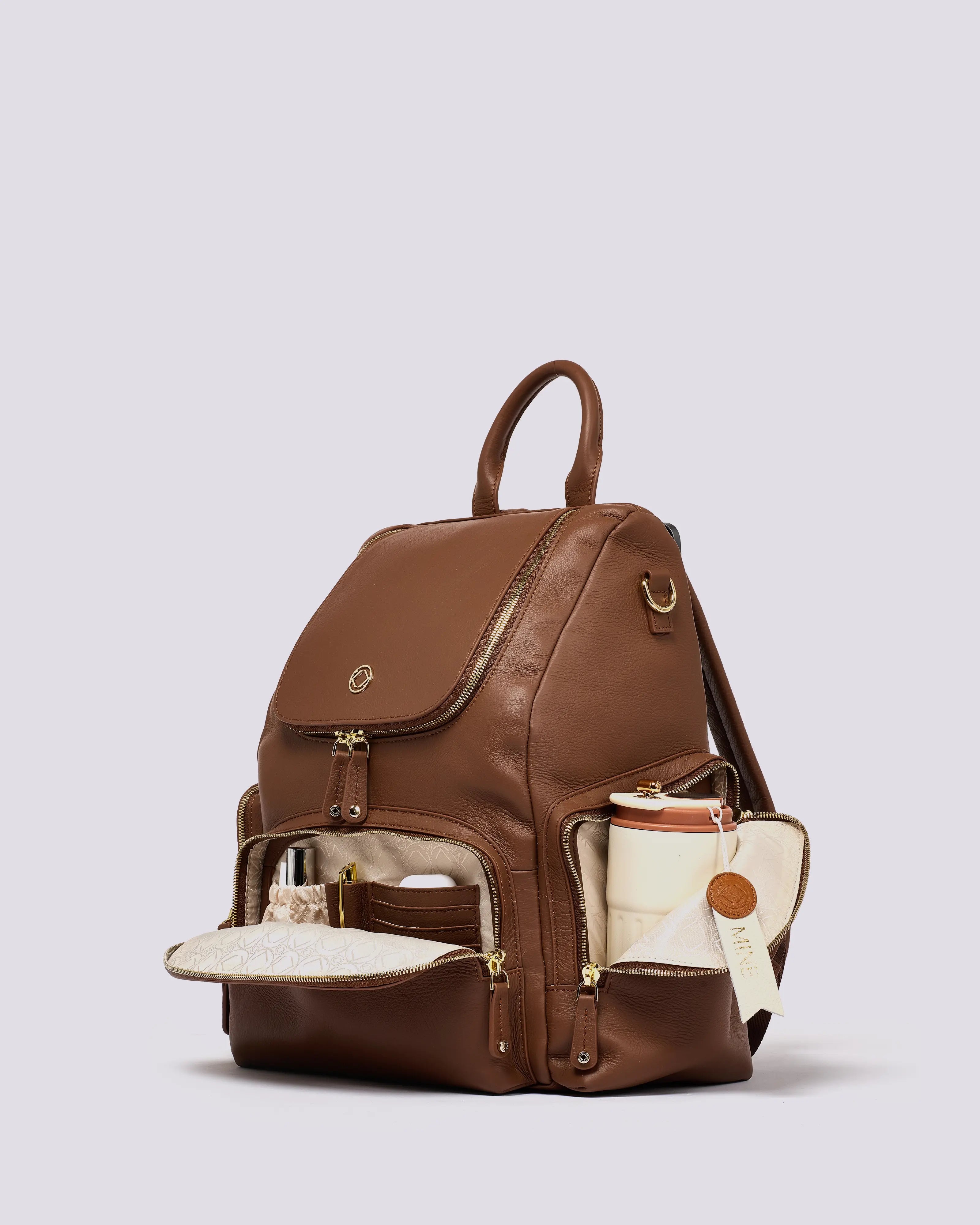 #color_Nutshell Gold, Amber Leather Backpack