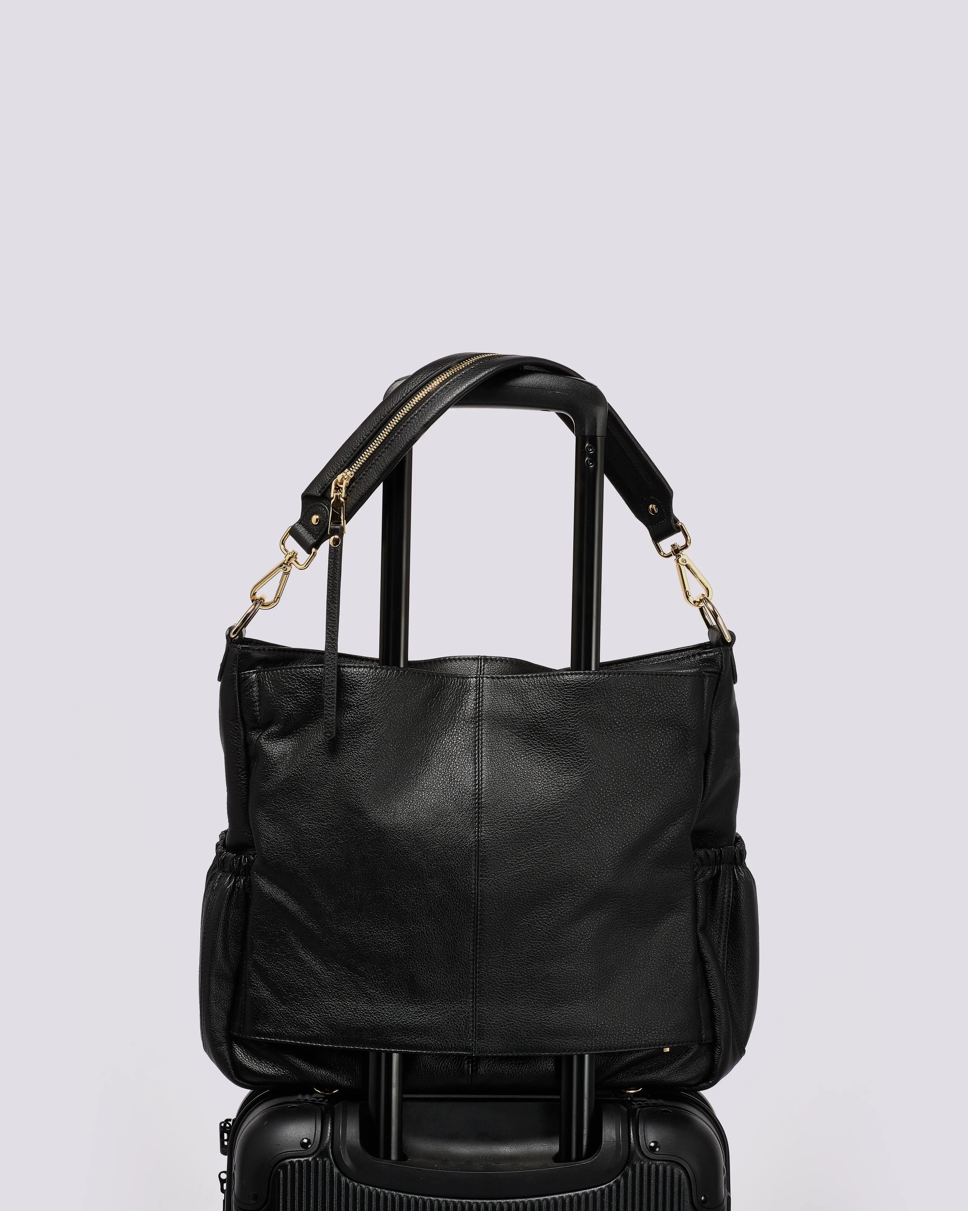 #color_Demi Black, Black Leather Work Bag, Travel Bag, Lennox Black Leather Crossover Bag