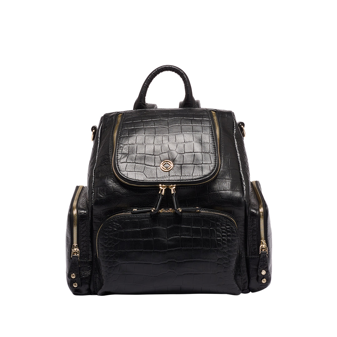 Black leather look backpack hotsell