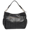lennox midi black leather handbag with external back pocket with zip enclosure