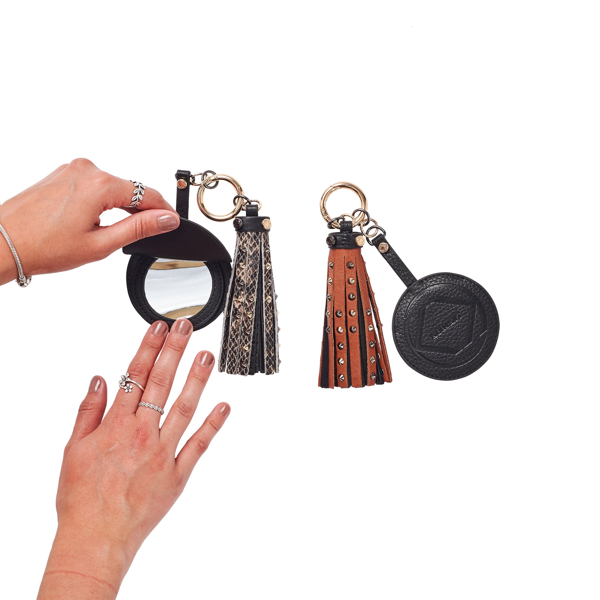 stylish mini leather tassels with mirror