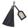 warrior black texas leather tassel keyring and luggage tag with clear plastic holder for pictures or name card