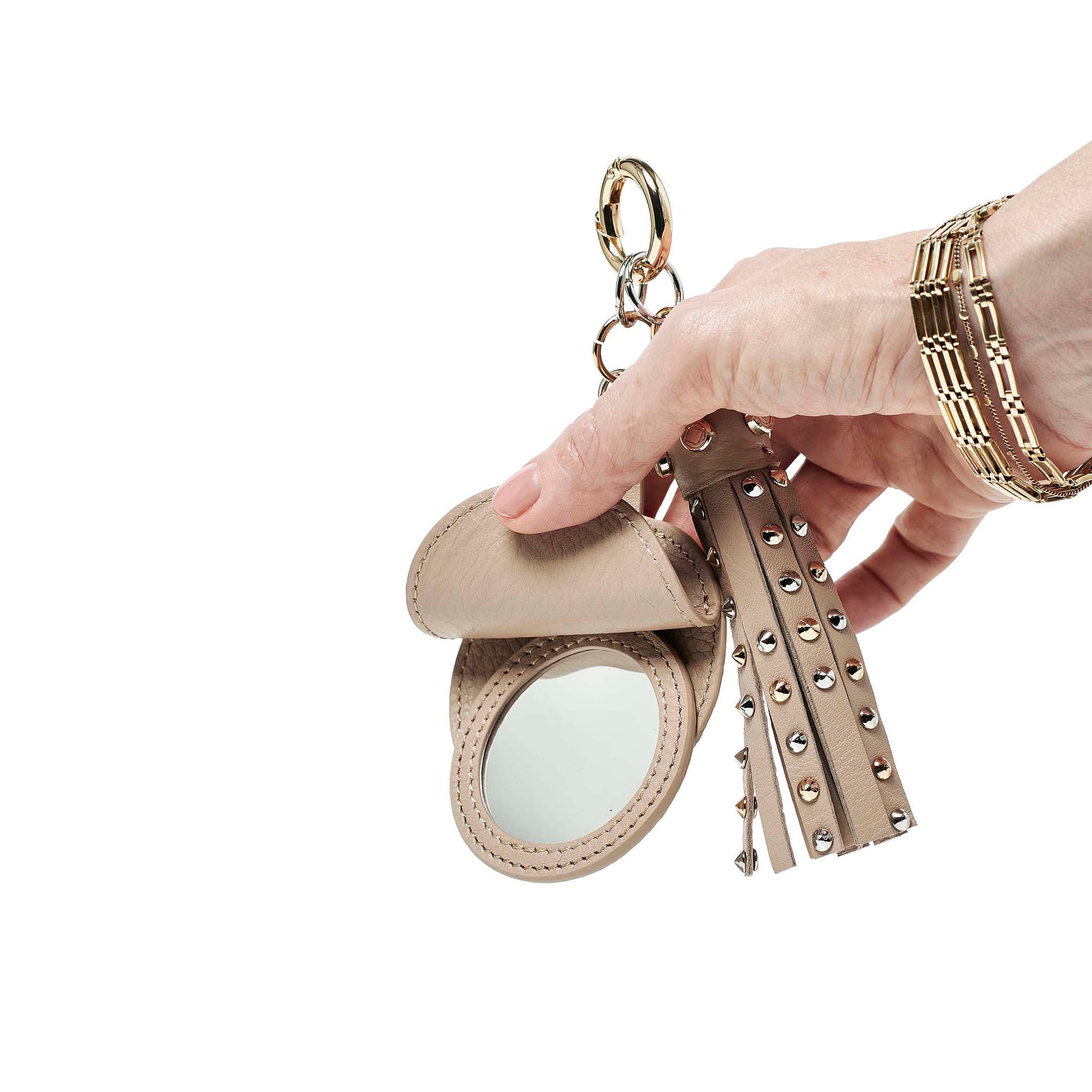 putty leather key ring tassel bag accessory