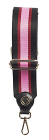 webster black berry pink stripe leather adjustable bag strap with light gold hardware