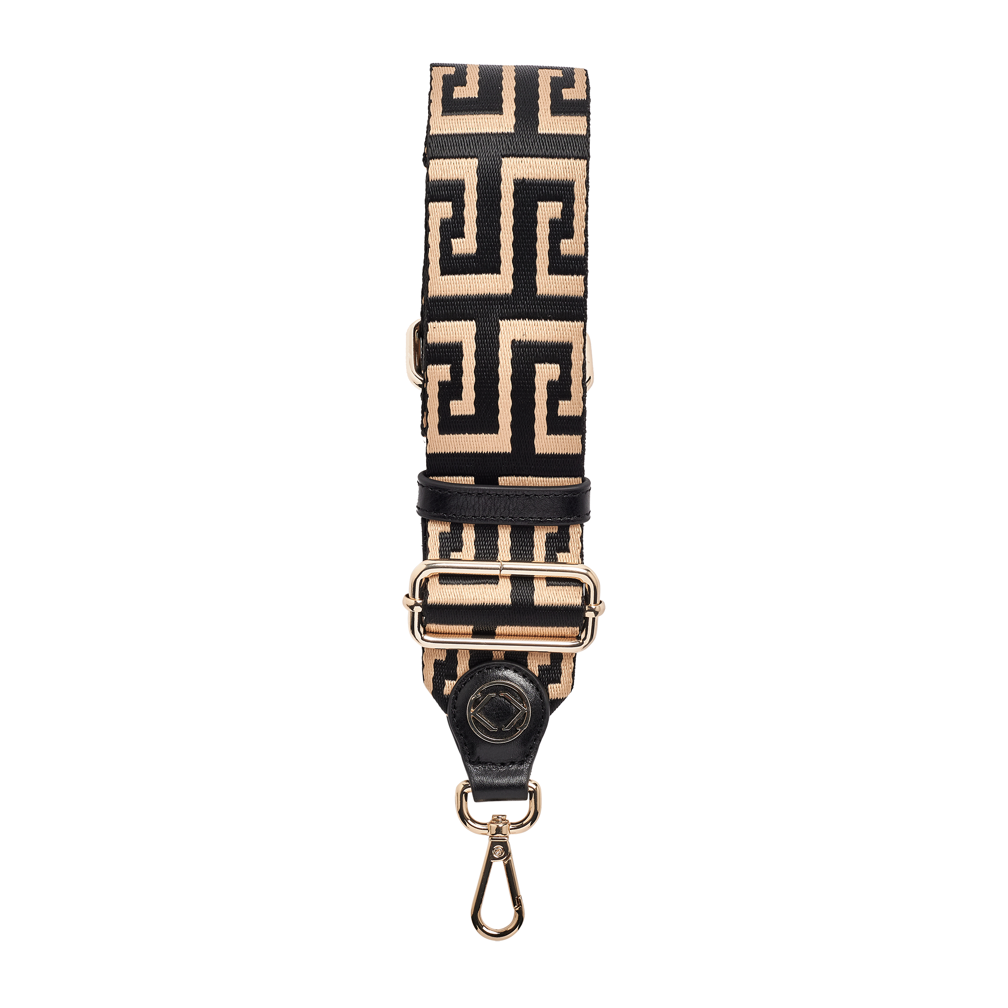 webster black camel greek symbol leather adjustable bag strap with light gold hardware