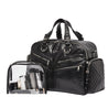 westwood xl weekender black leather womens travel bag with transparent travel pouch 