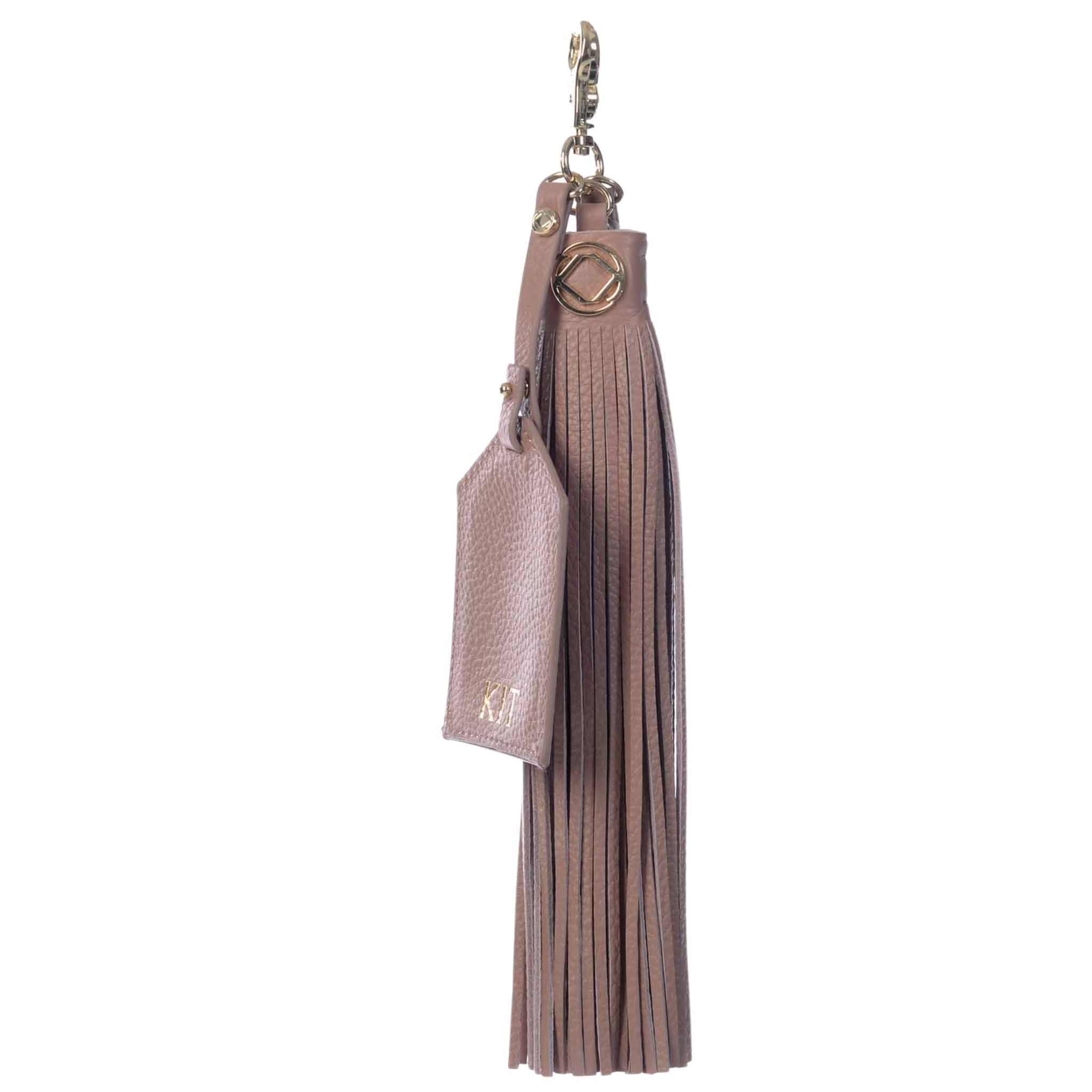 antique rose leather warrior tassel keyring with clear luggage tag