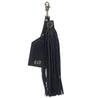 black pebble leather warrior tassel keyring with clear luggage tag 