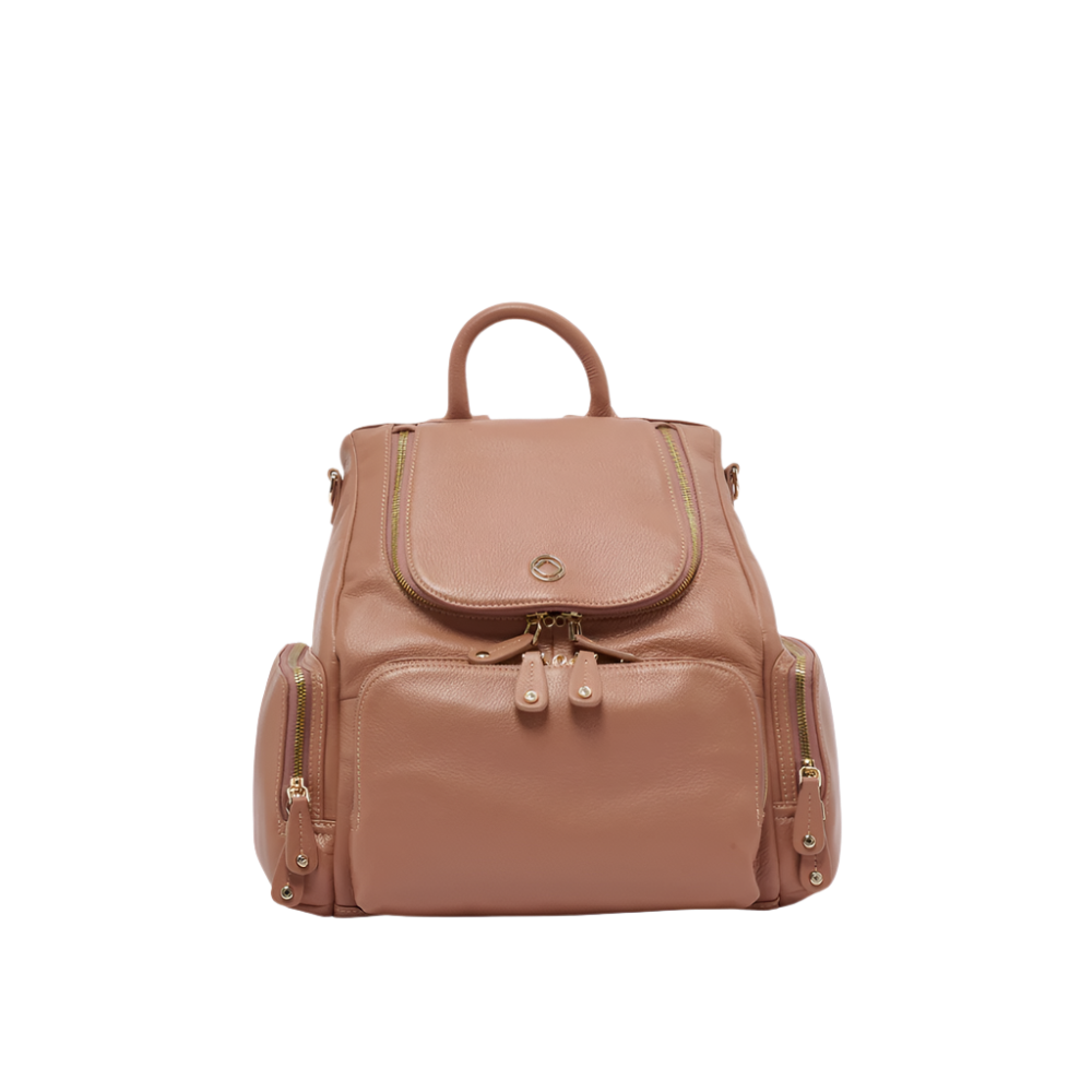 Ladies tan top leather backpack