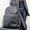 womens black leather backpack for work, travel and modern parenting 