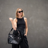 Lennox Midi High Sheen Embossed Black Leather Handbag - FINAL SALE