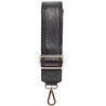 black pebble wide leather cross body strap with light gold hardware