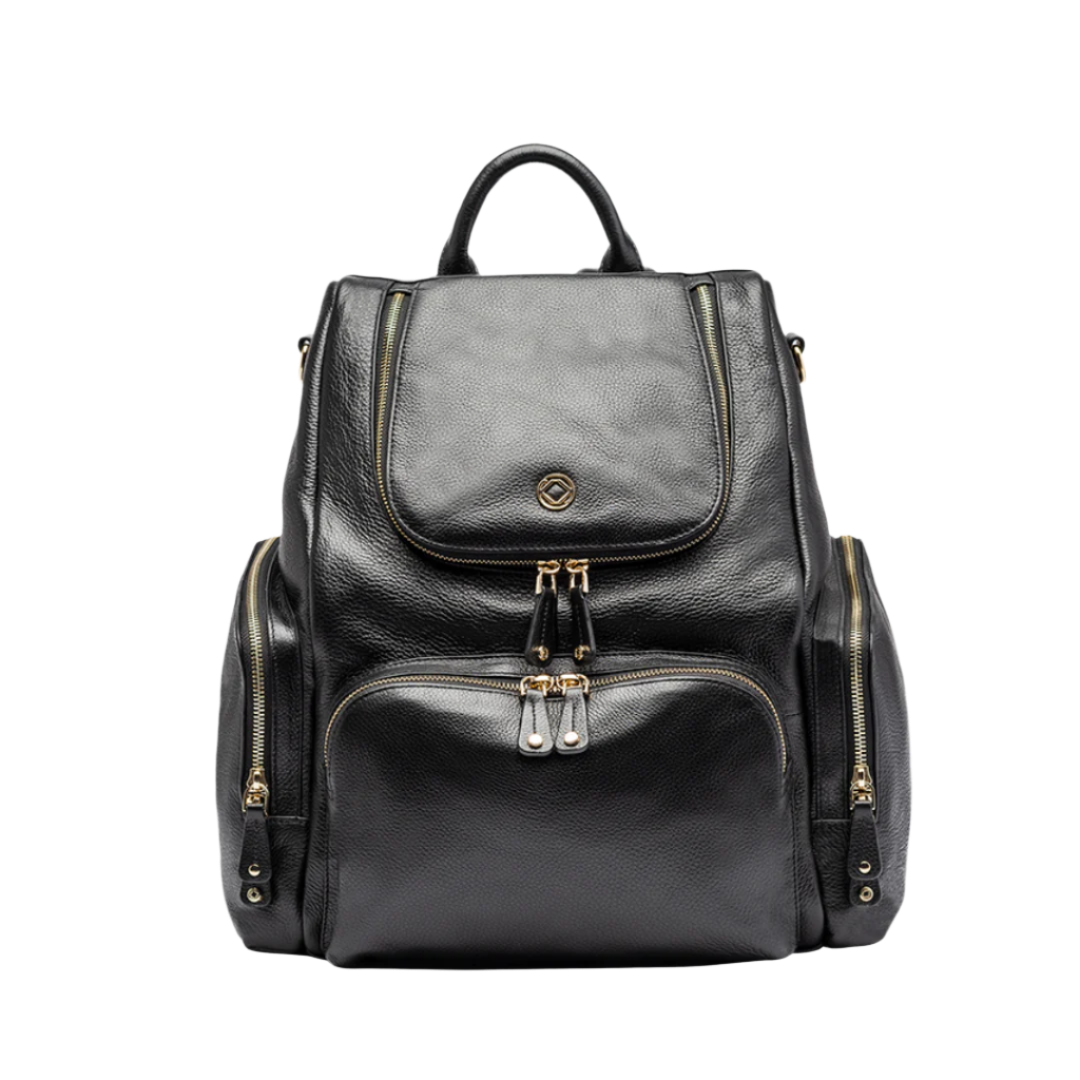 Small black leather backpack womens shop