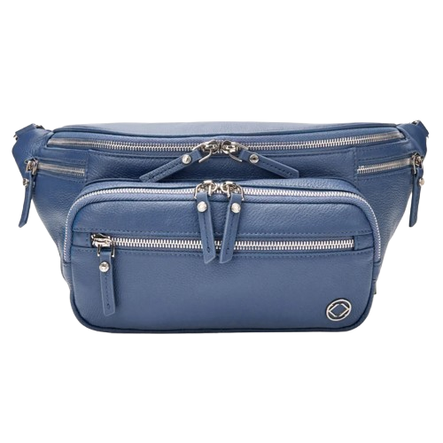 #color_Vanessa Denim, Vanessa Denim Blue Leather Sling Bag, Bum Bag, Fanny Pack, perfect for travel and days out