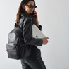 Joy XL DBL ZIP  Black Leather Backpack,
womens black leather backpack for work, travel and modern parenting 