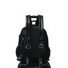 joy xl black recycled nylon studded ladies travel backpack attached to trolley using trolley sleeve