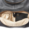 amber black leather bag with front organisational pockets 