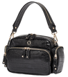 black embossed leather handbag