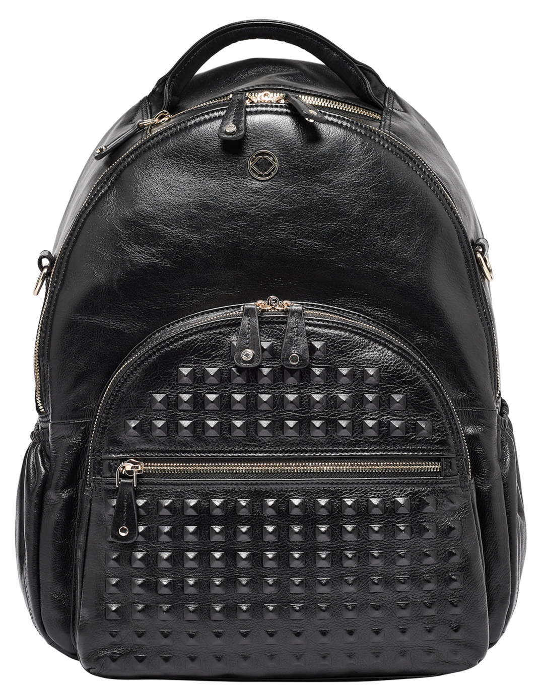 Leather Weekender Bags | Joy XL Covered Stud Black Leather Backpack - LOW STOCK ALERT