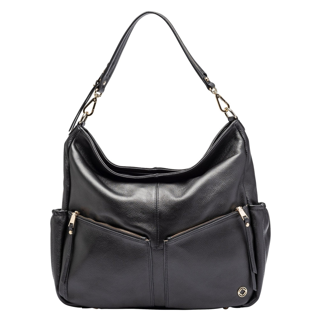 Leather Weekender Bags | Lennox Pebble Black Leather Handbag - Low Stock Alert