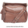 mink wide leather cross body strap attached to lennox mink baby changing backpack