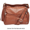 tan wide leather cross body strap attached to lennox tan ladies laptop bag