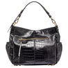 leather handbag with external back pocket