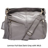 dark grey wide leather cross body strap attached to lennox dark grey ladies laptop bag