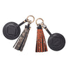 mini studded leather key ring tassels with plastic mirror