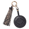 printed studded leather mini key ring tassel with mirror