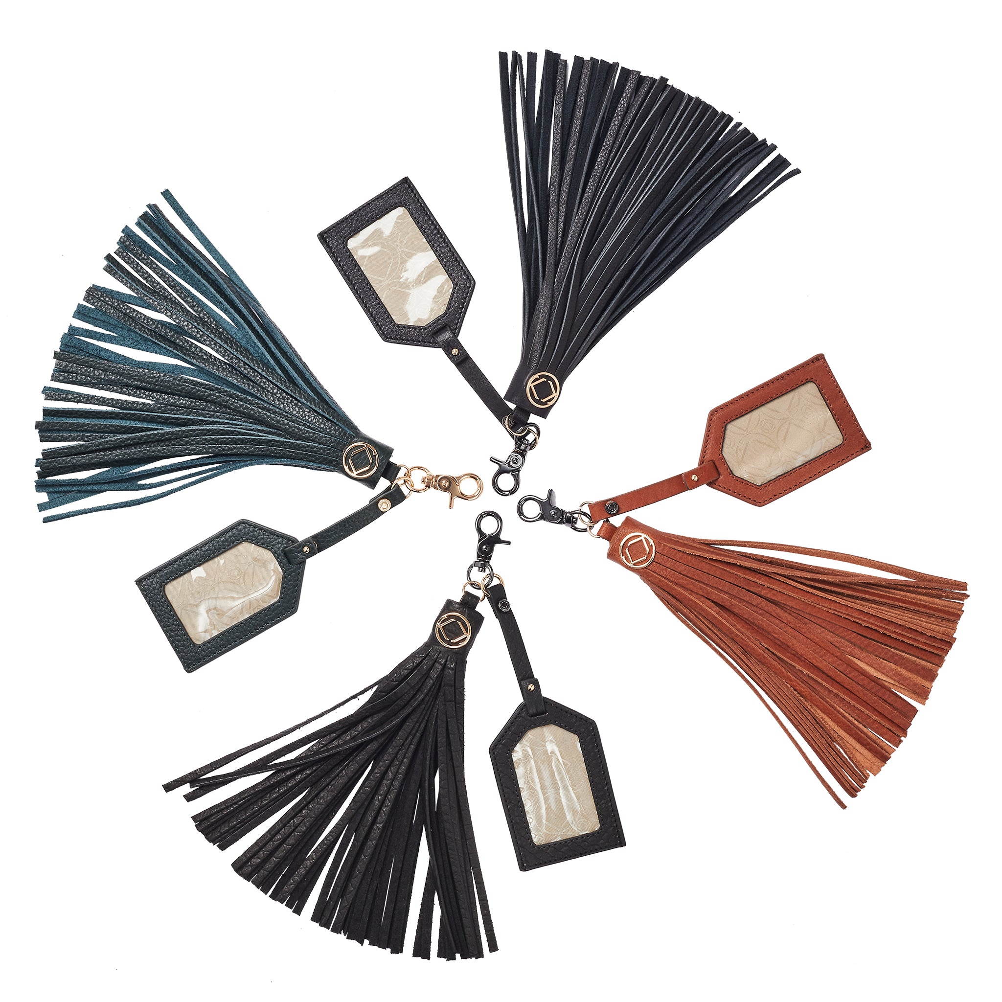 group image of warrior leather tassel keyring with clear luggage tage