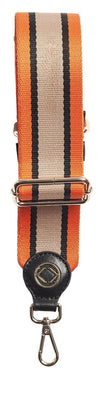 webster orange black taupe stripe leather adjustable bag strap with light gold hardware