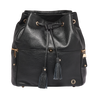 thor black leather ladies laptop bag with open flap showing drawstring closure