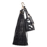 black embossed leather warrior tassel keyring with clear luggage tag