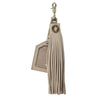 taupe leather warrior tassel keyring with clear luggage tag