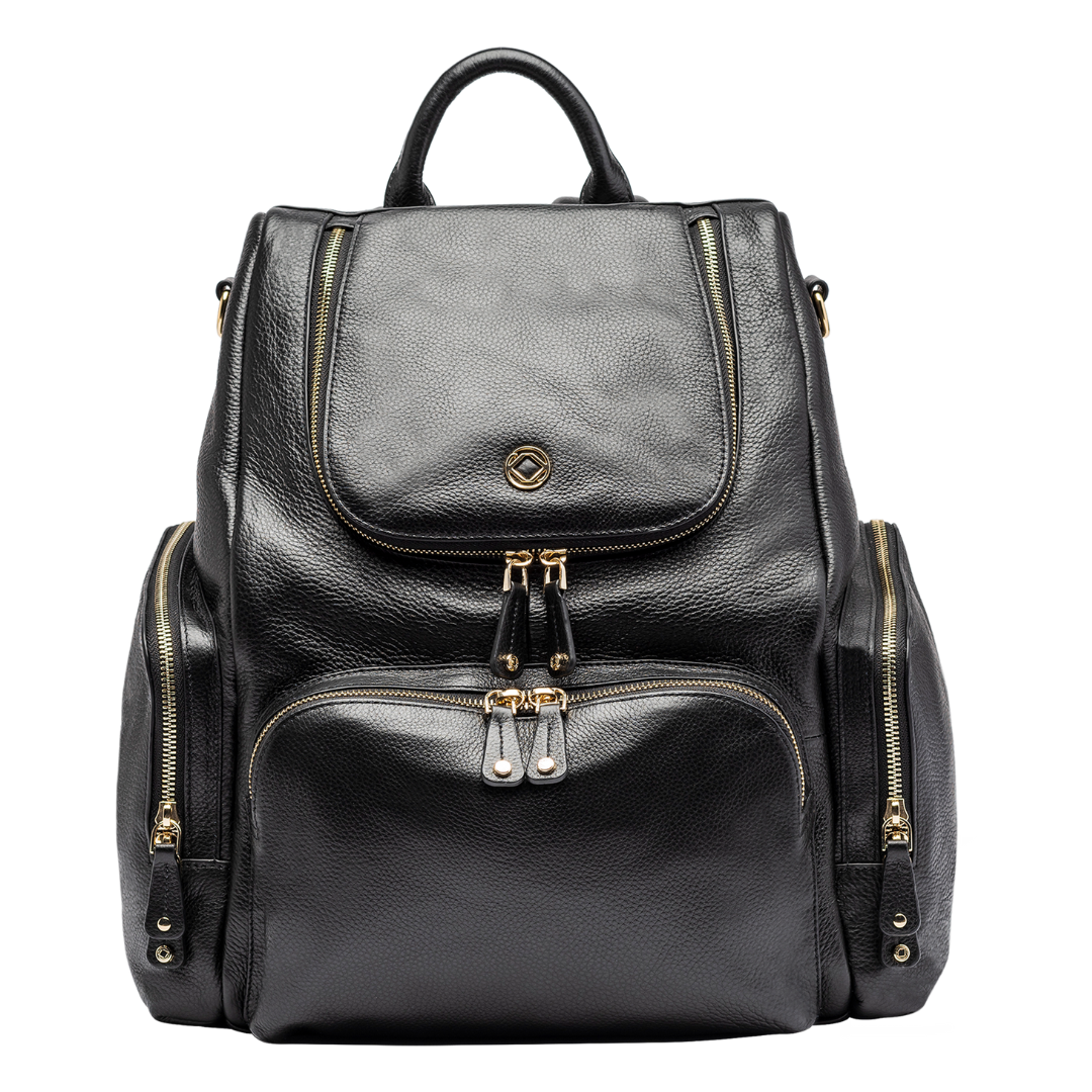Leather Weekender Bags | Amber Pebble Black Leather Backpack